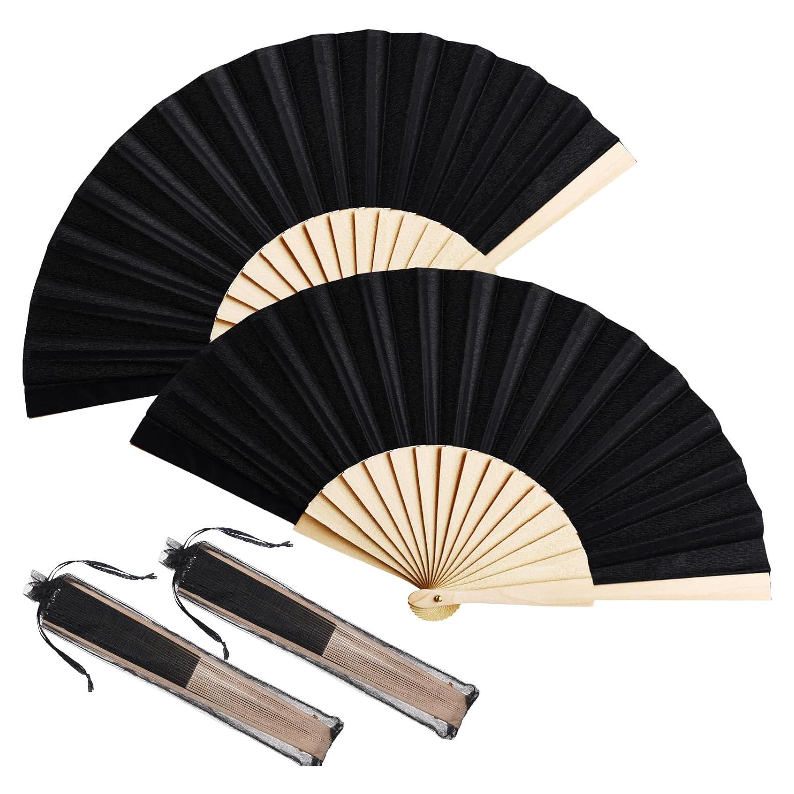 Abanicos Plegables de Mano Chuangdi 2 Pzs Madera Negro