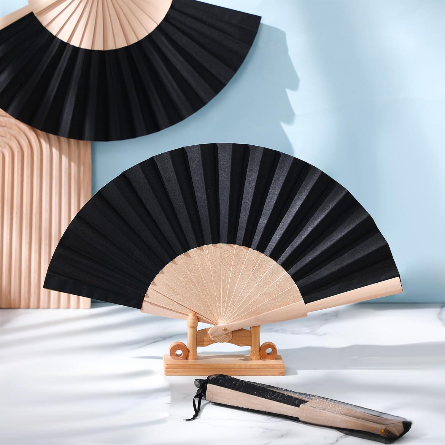 Abanicos Plegables de Mano Chuangdi 2 Pzs Madera Negro