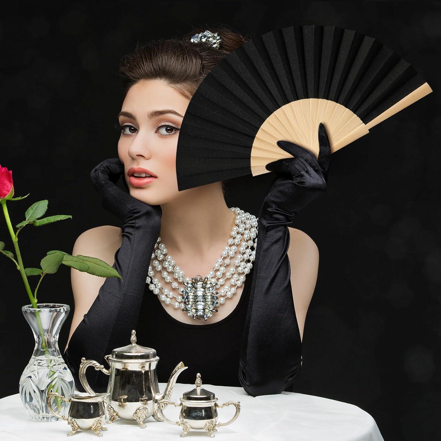 Abanicos Plegables de Mano Chuangdi 2 Pzs Madera Negro