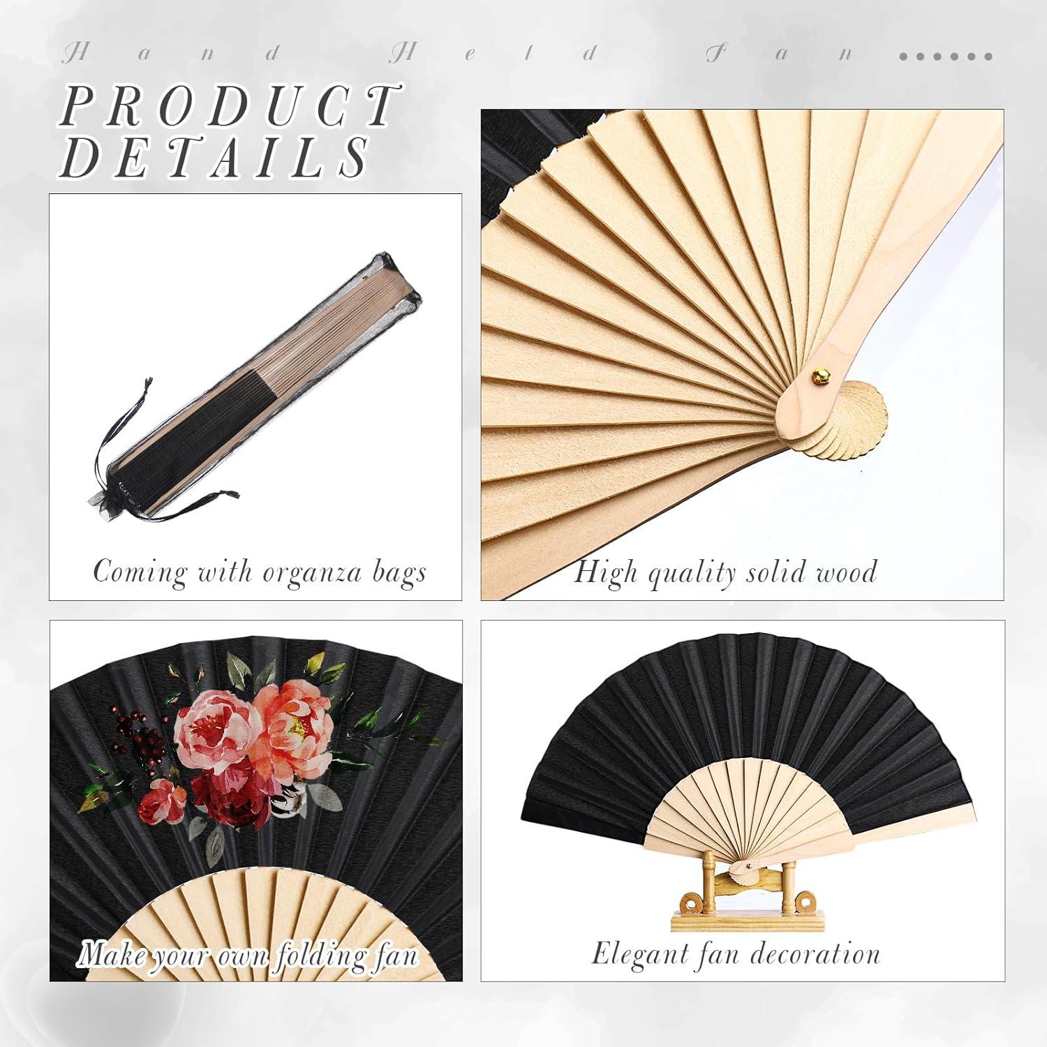 Abanicos Plegables de Mano Chuangdi 2 Pzs Madera Negro