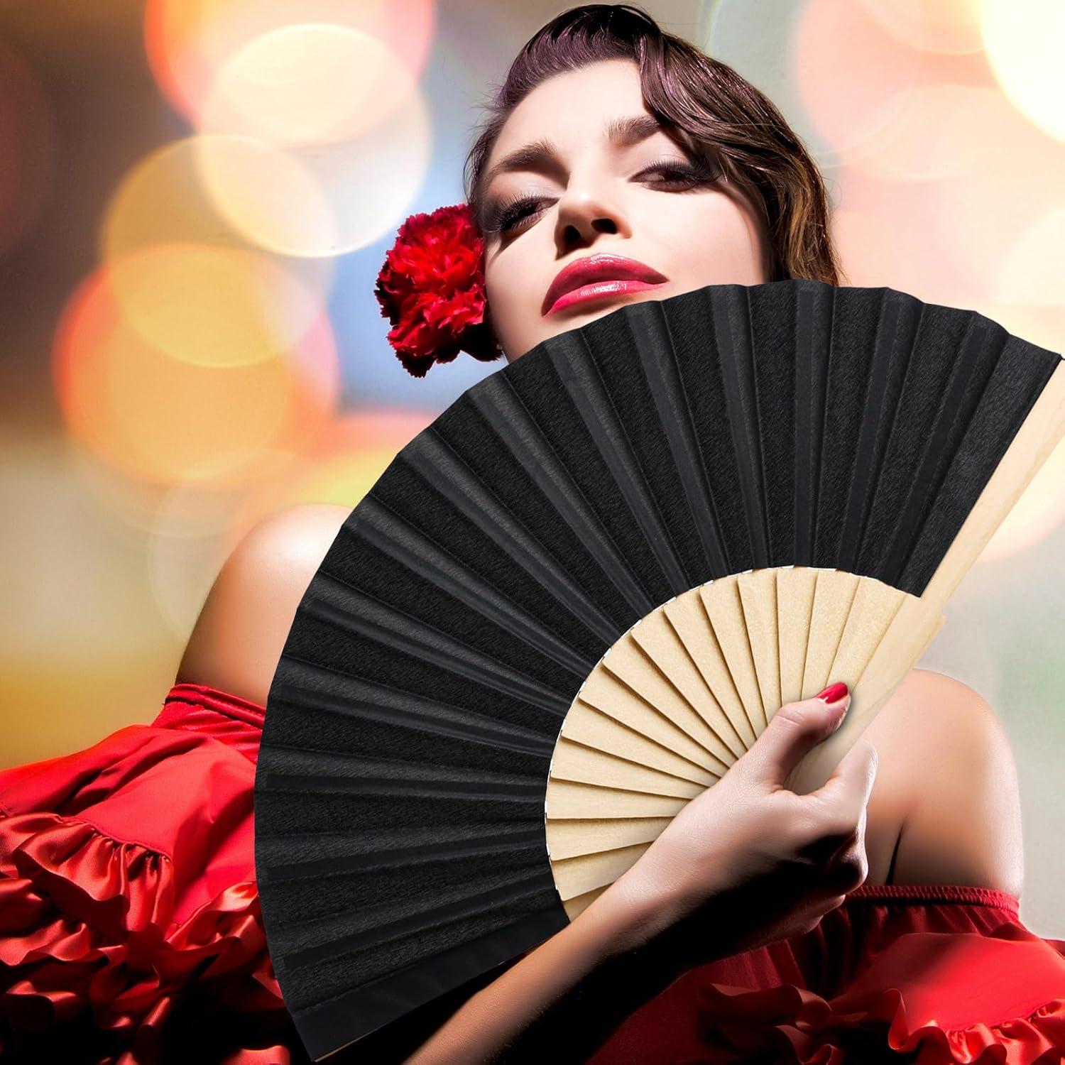 Abanicos Plegables de Mano Chuangdi 2 Pzs Madera Negro