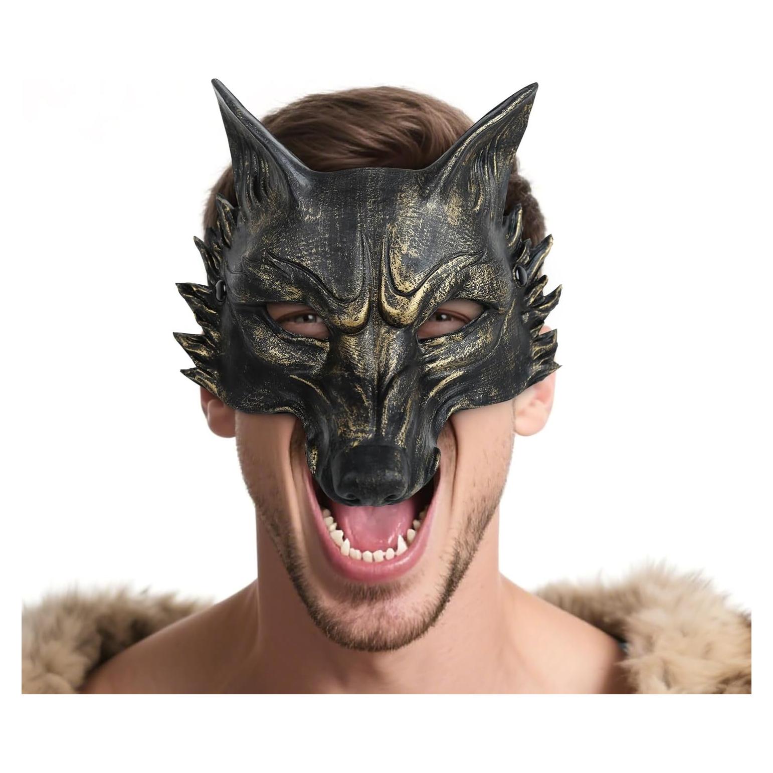 Máscara de Lobo VZQI Adulto Halloween Medio Rostro Dorado