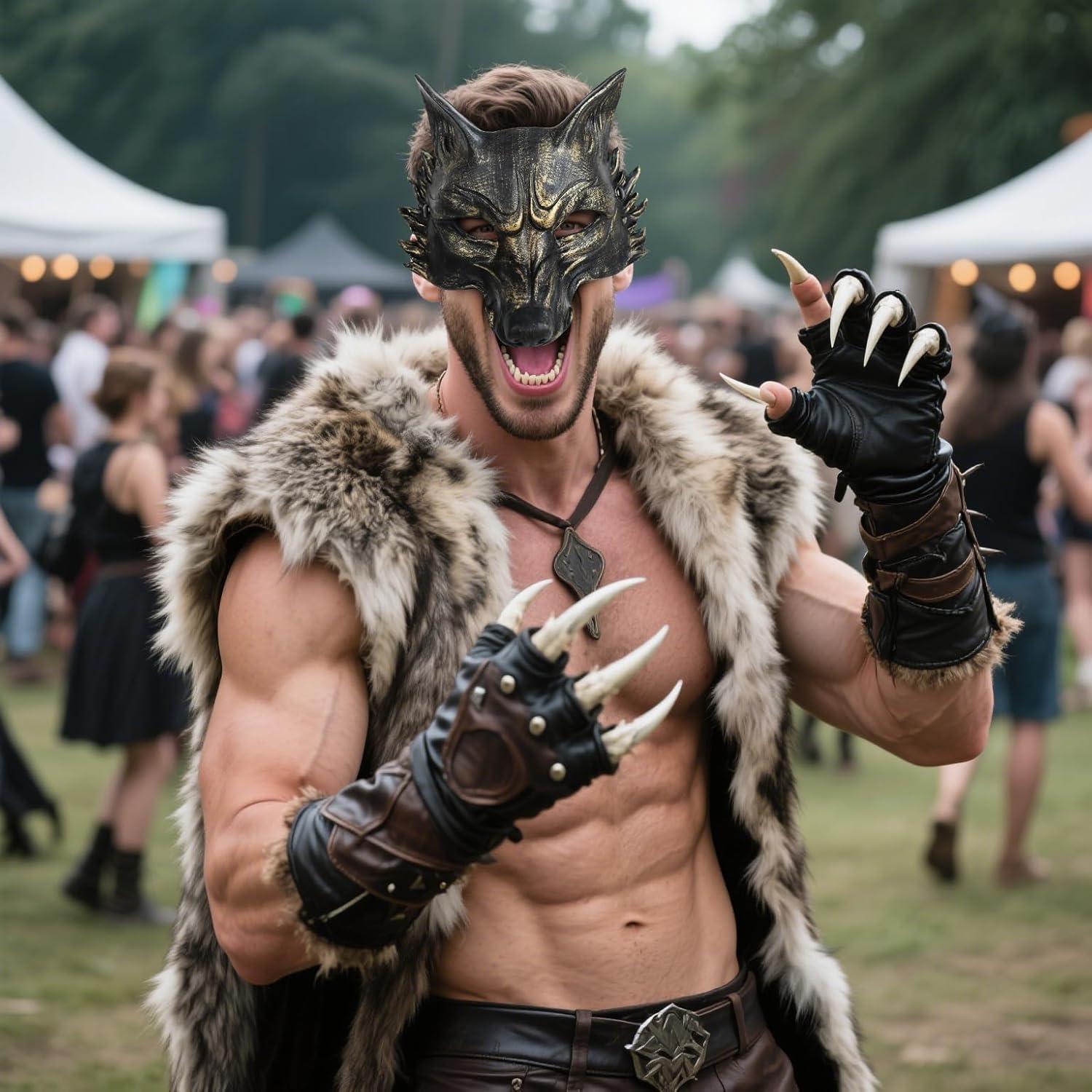 Máscara de Lobo VZQI Adulto Halloween Medio Rostro Dorado