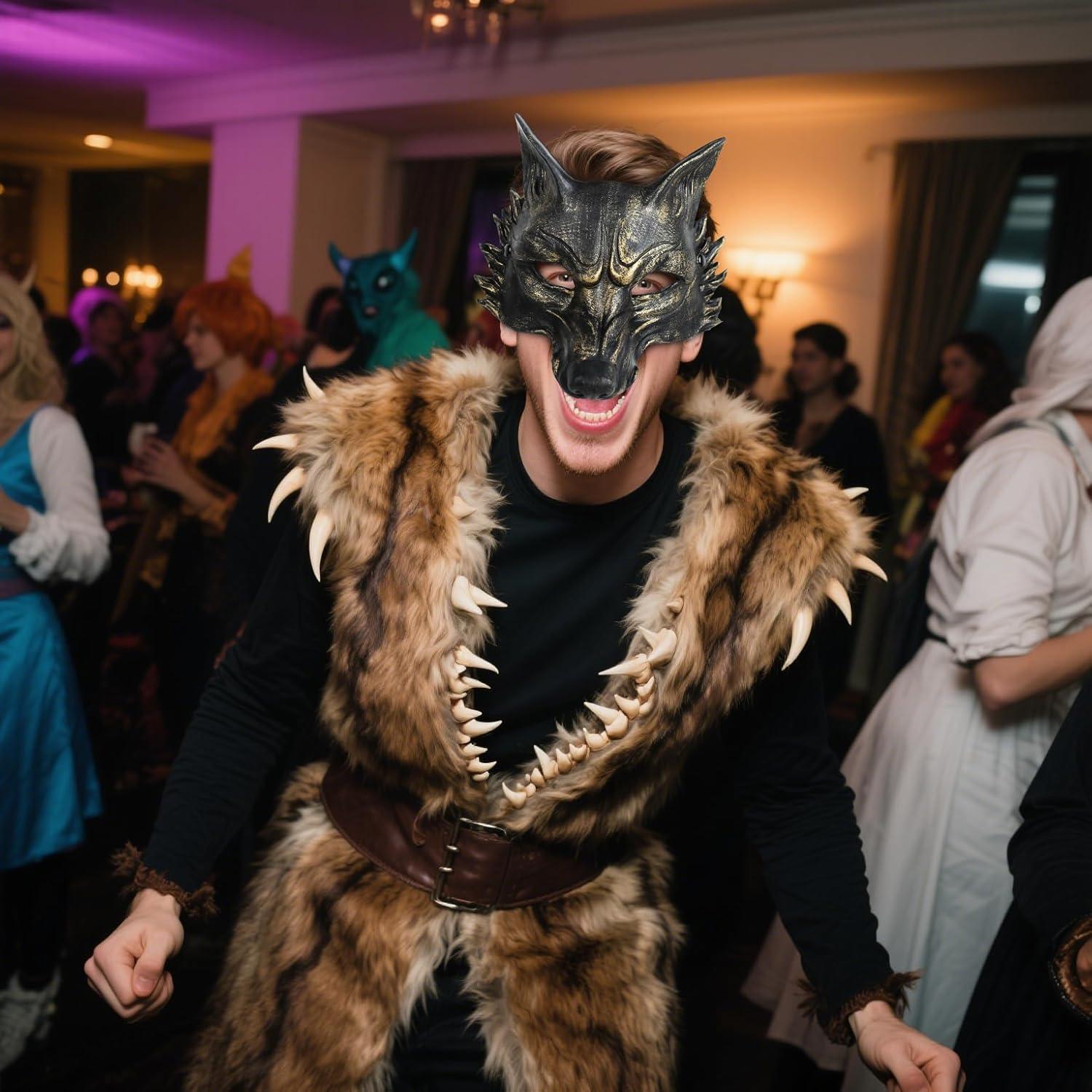 Máscara de Lobo VZQI Adulto Halloween Medio Rostro Dorado