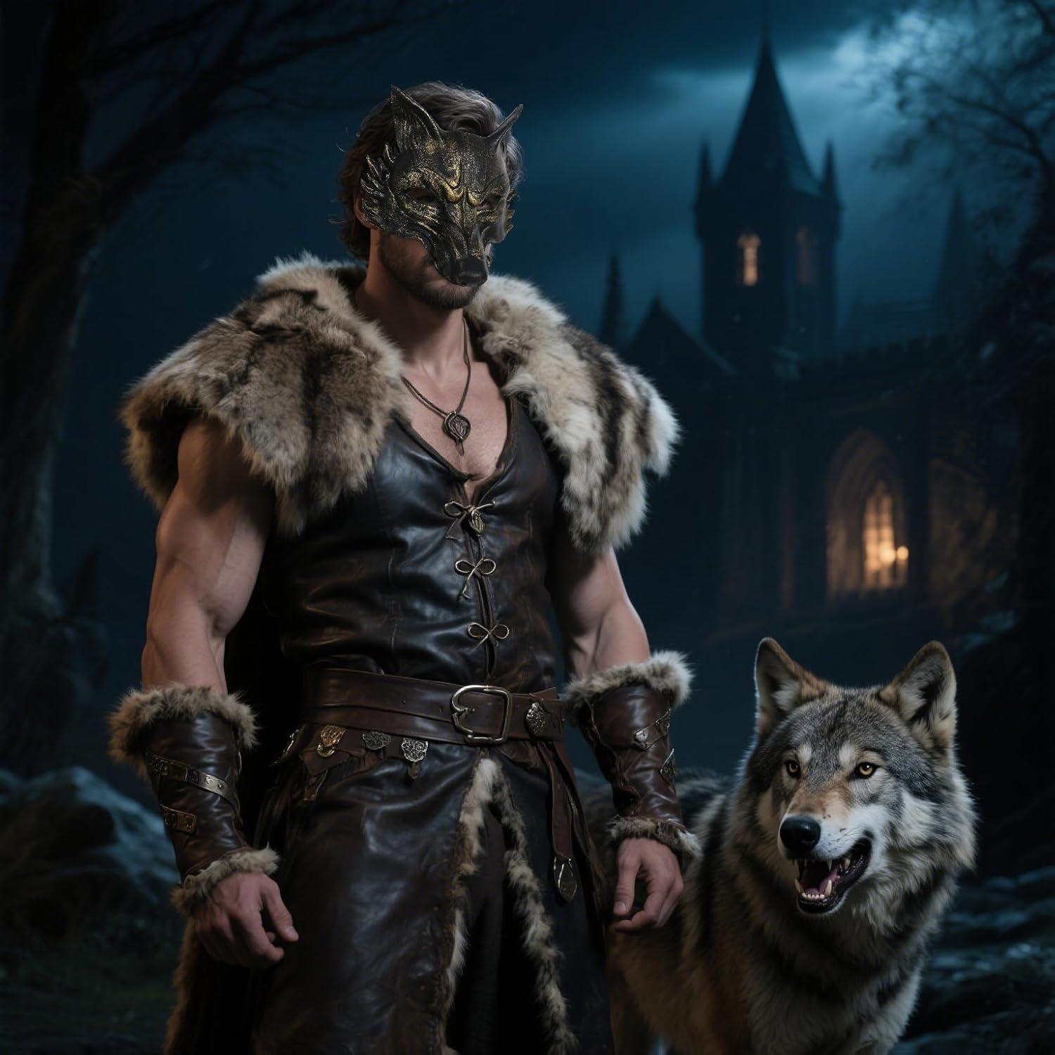 Máscara de Lobo VZQI Adulto Halloween Medio Rostro Dorado