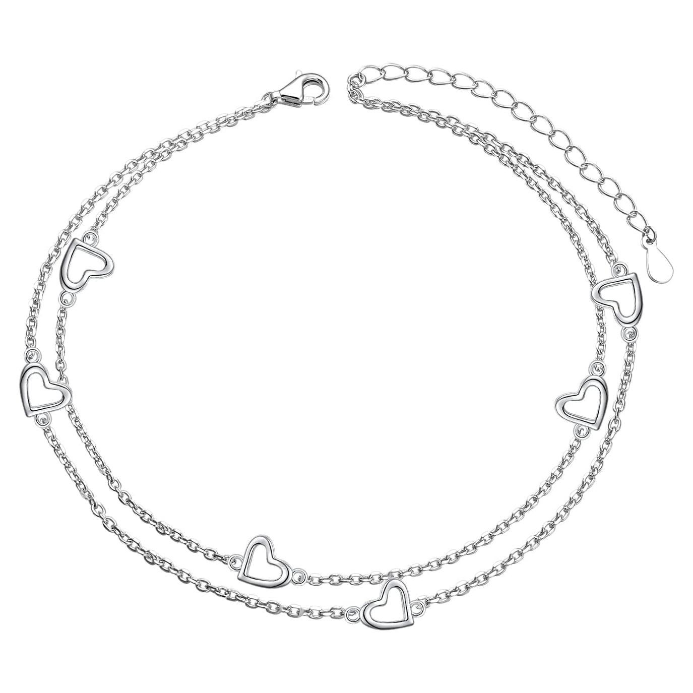 Tobillera ajustable FLYOW S925 Plata Esterlina con Charm Corazón