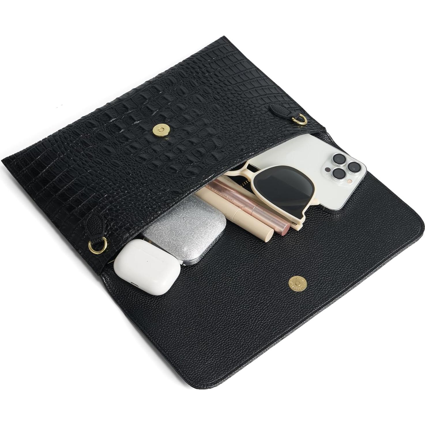 Cartera de Noche SWEETV para Mujeres en Cuero PU Negro
