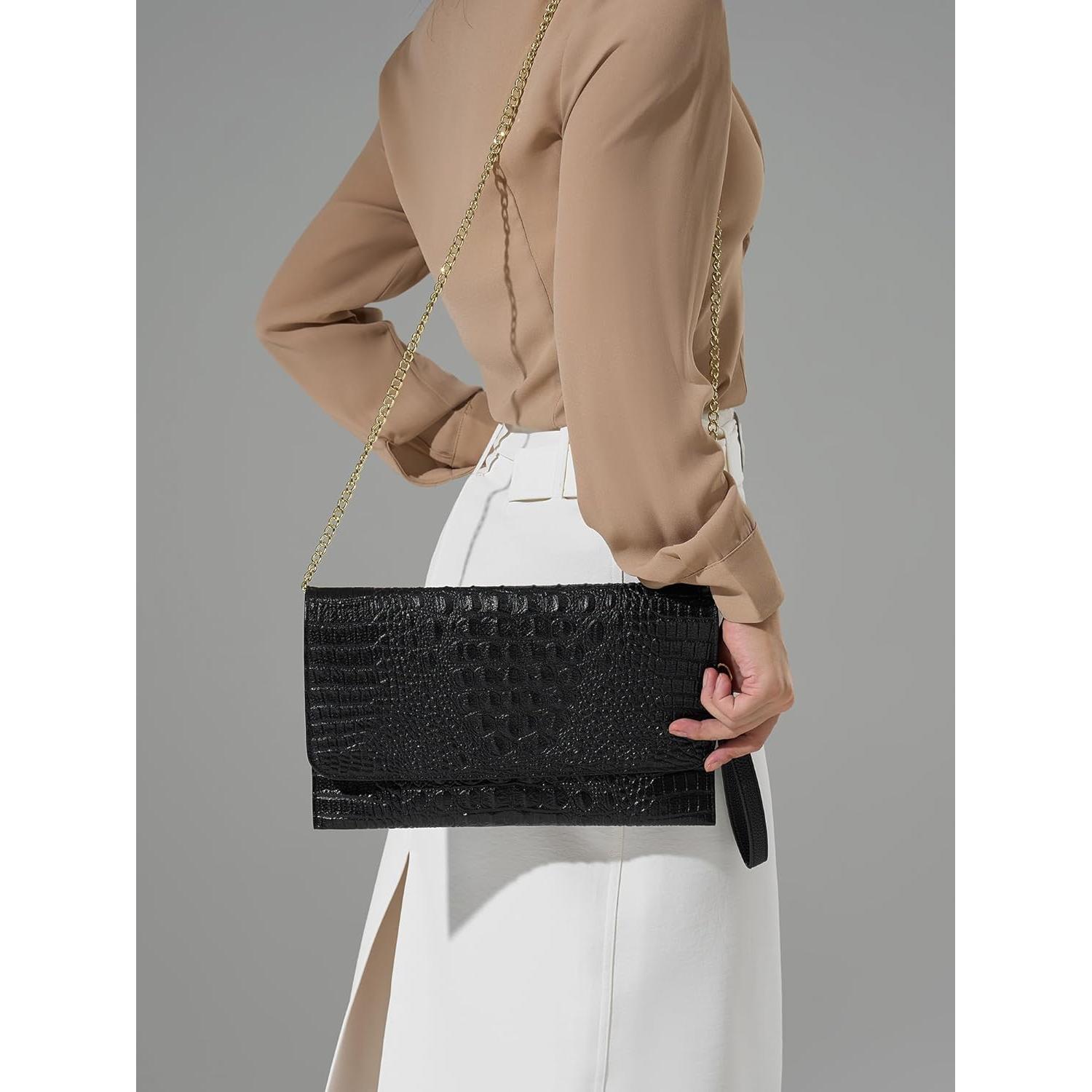 Cartera de Noche SWEETV para Mujeres en Cuero PU Negro