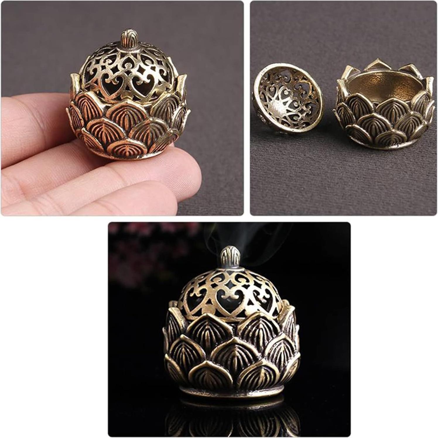 Quemador de Incienso Loto Dorado Pxiryanlow 3x3cm Vintage