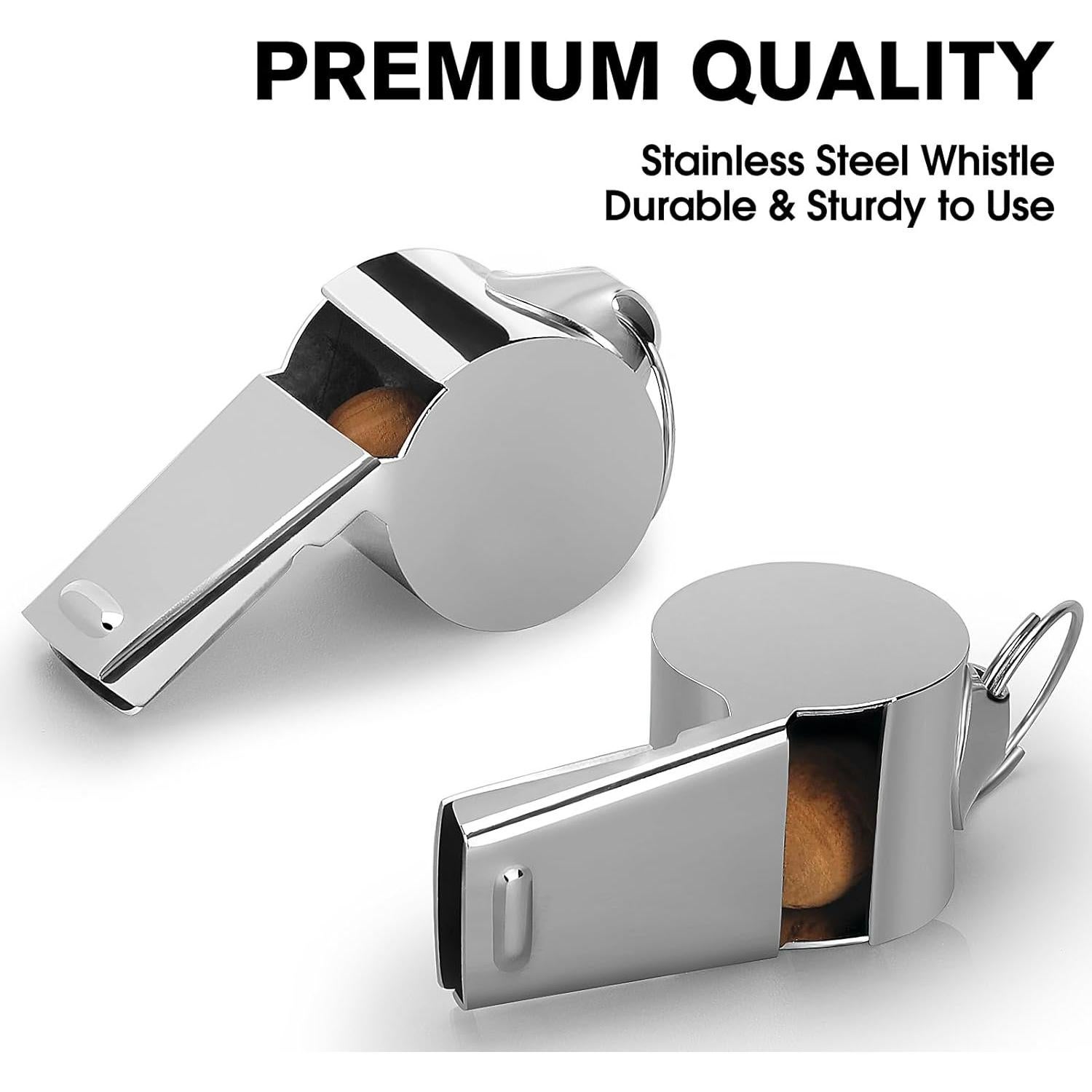 Silbato Deportivo KTRIO de Acero Inoxidable con Cordón - 3 Paquete