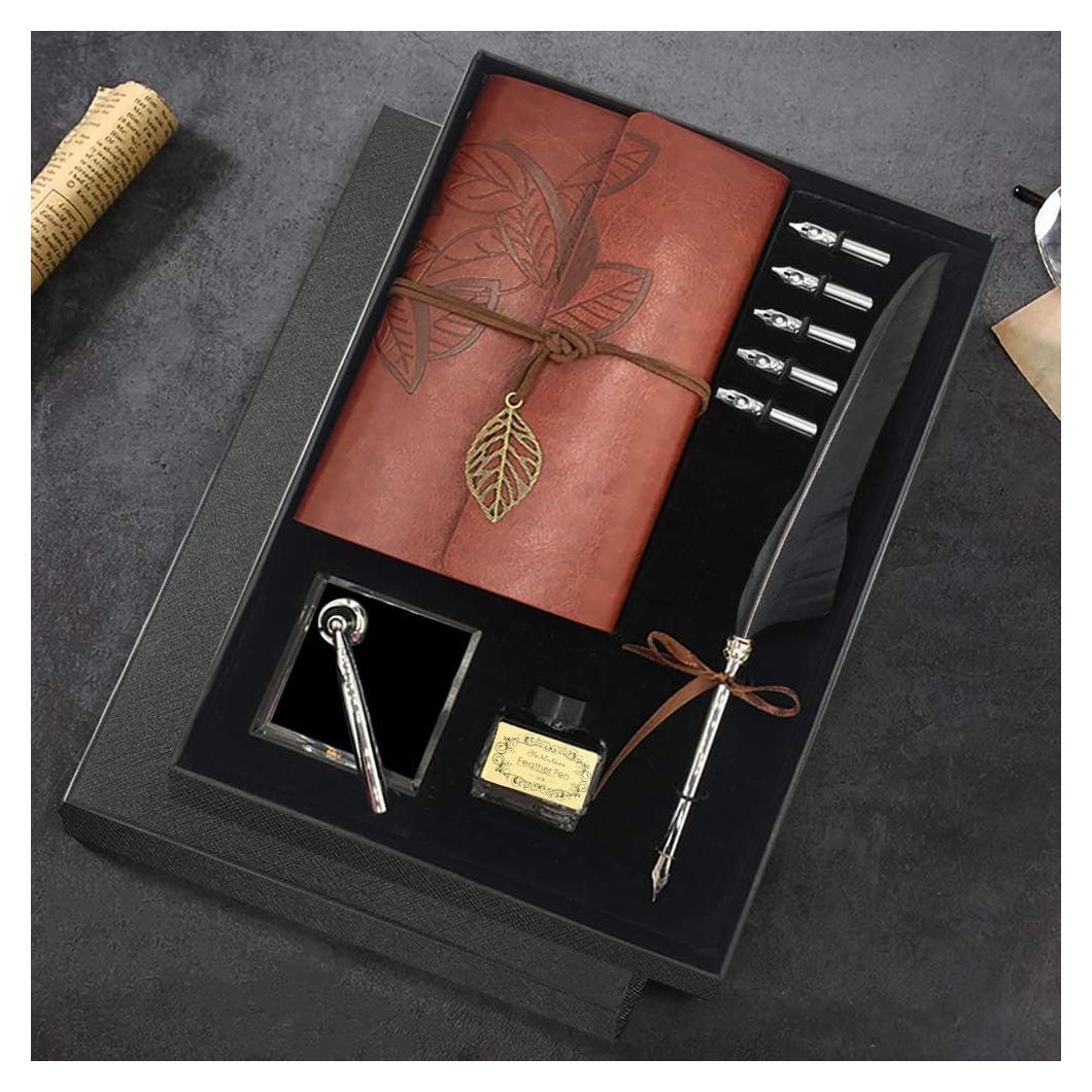 Juego de Pluma y Tinta GCCL Negro con 5 Puntas y Cuaderno