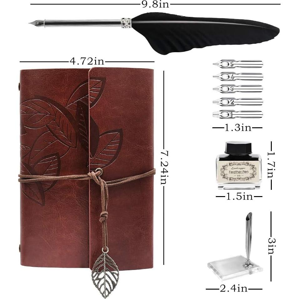 Juego de Pluma y Tinta GCCL Negro con 5 Puntas y Cuaderno