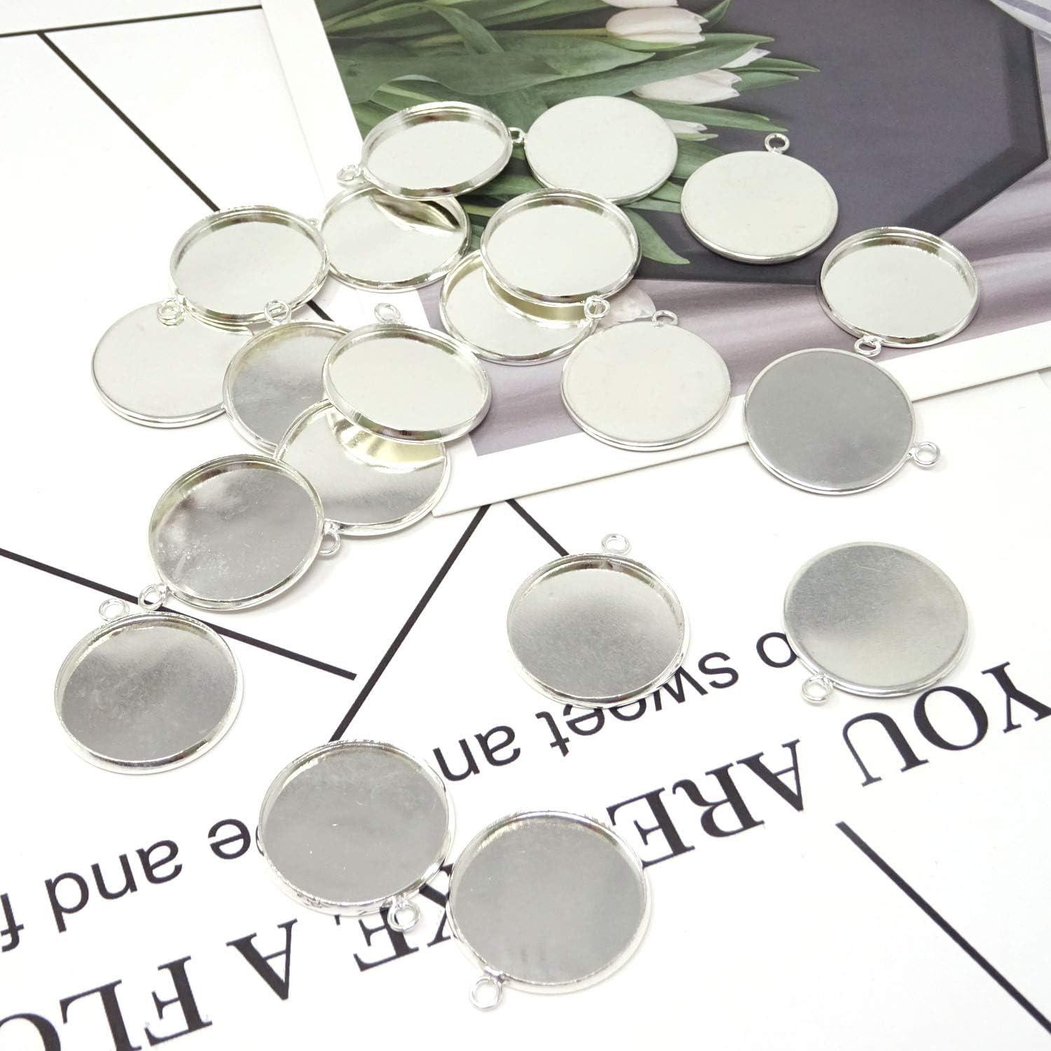 Bandejas de Colgante Redondas Honbay 20PCS 20mm Plata