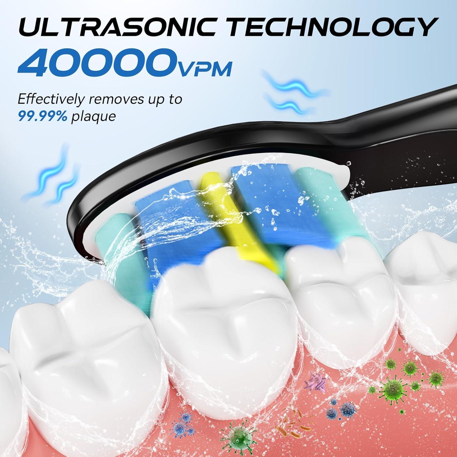 Cepillo de Dientes Eléctrico YUNCHI Negro, 5 Modos, 8 Cabezas, IPX7