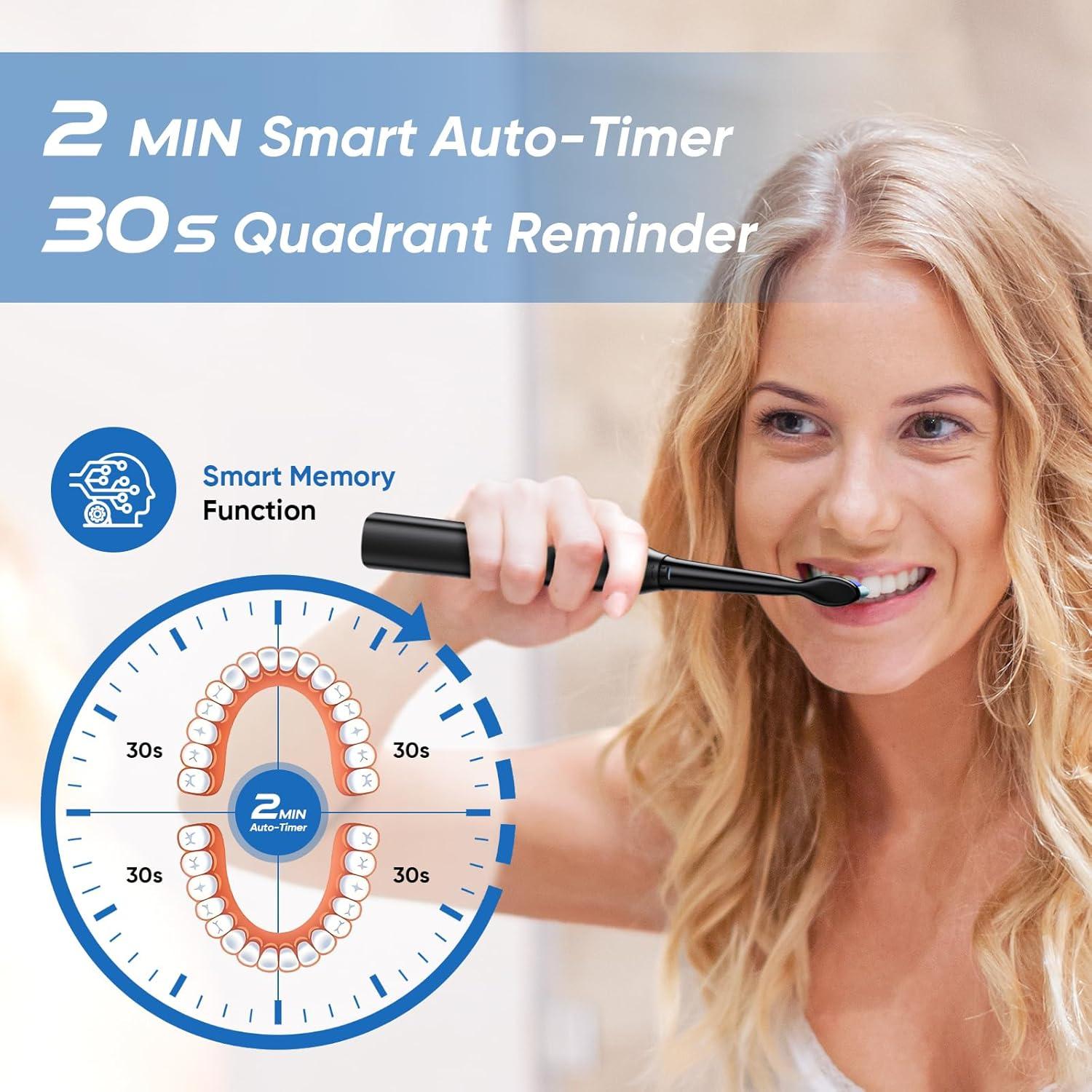 Cepillo de Dientes Eléctrico YUNCHI Negro, 5 Modos, 8 Cabezas, IPX7