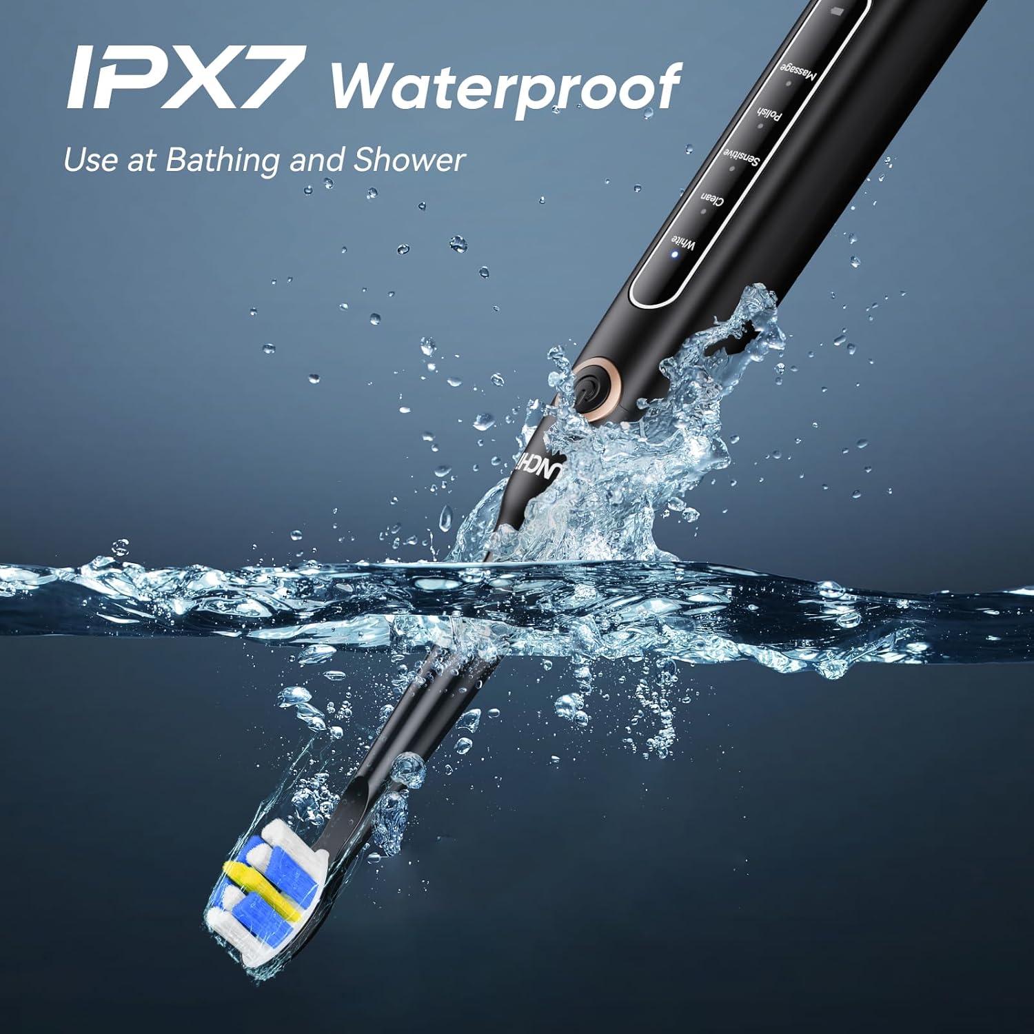 Cepillo de Dientes Eléctrico YUNCHI Negro, 5 Modos, 8 Cabezas, IPX7