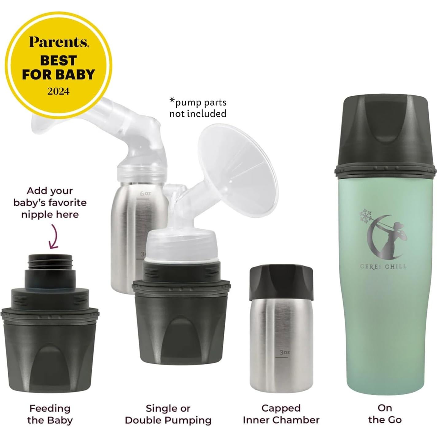 Ceres Chill Mini Enfriador y Calentador de Leche Materna 340g Verde Zen