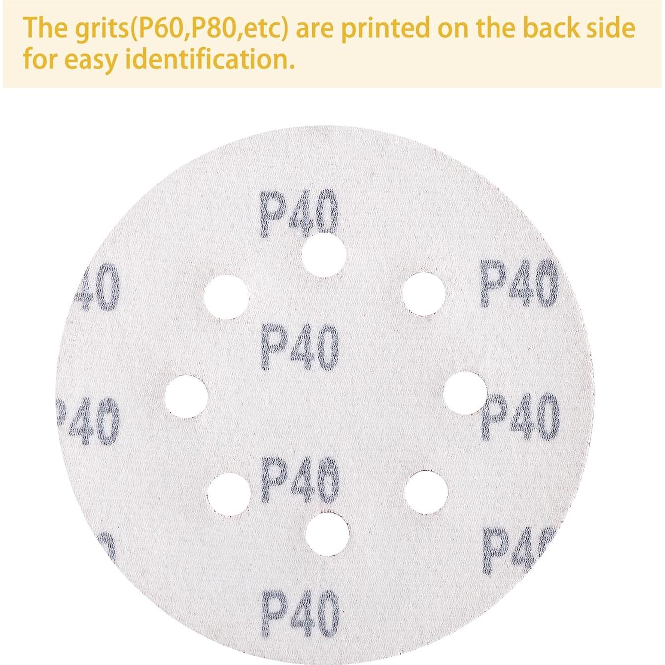 150 Discos de Lijado 40 Granos Yehbs 12.7 cm Velcro