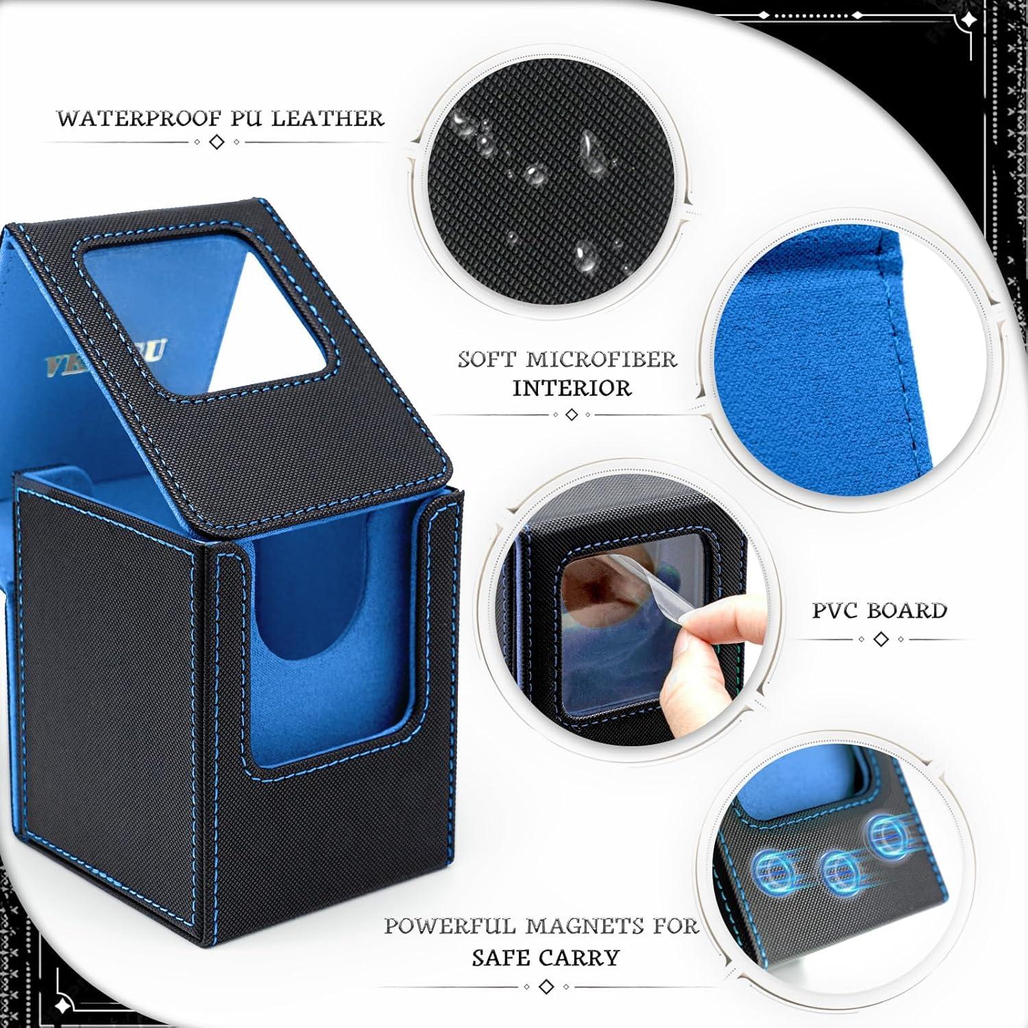 Caja de Deck Venssu para Cartas TCG Magnética 100% UV - Negro y Azul