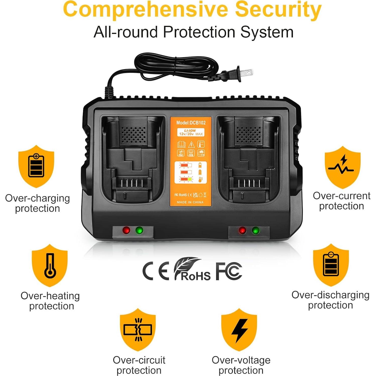 Cargador de Batería TeenPower DCB102 12V 20V Max Carga Rápida