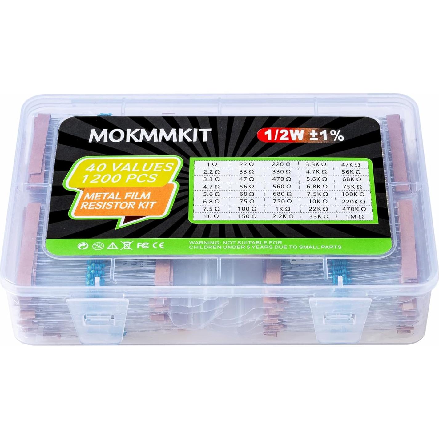 Kit de Resistencias MOKMMKIT 1200 Piezas 1 Ohm-1M Ohm 1/2W ±1%
