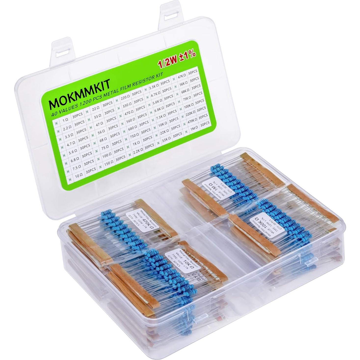 Kit de Resistencias MOKMMKIT 1200 Piezas 1 Ohm-1M Ohm 1/2W ±1%