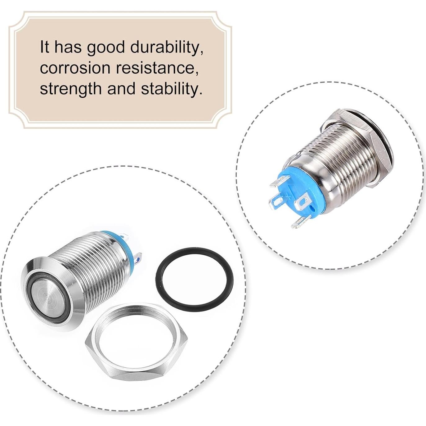 Interruptor de Botón Momentáneo uxcell 12mm 1NO Luz LED Azul 2pcs