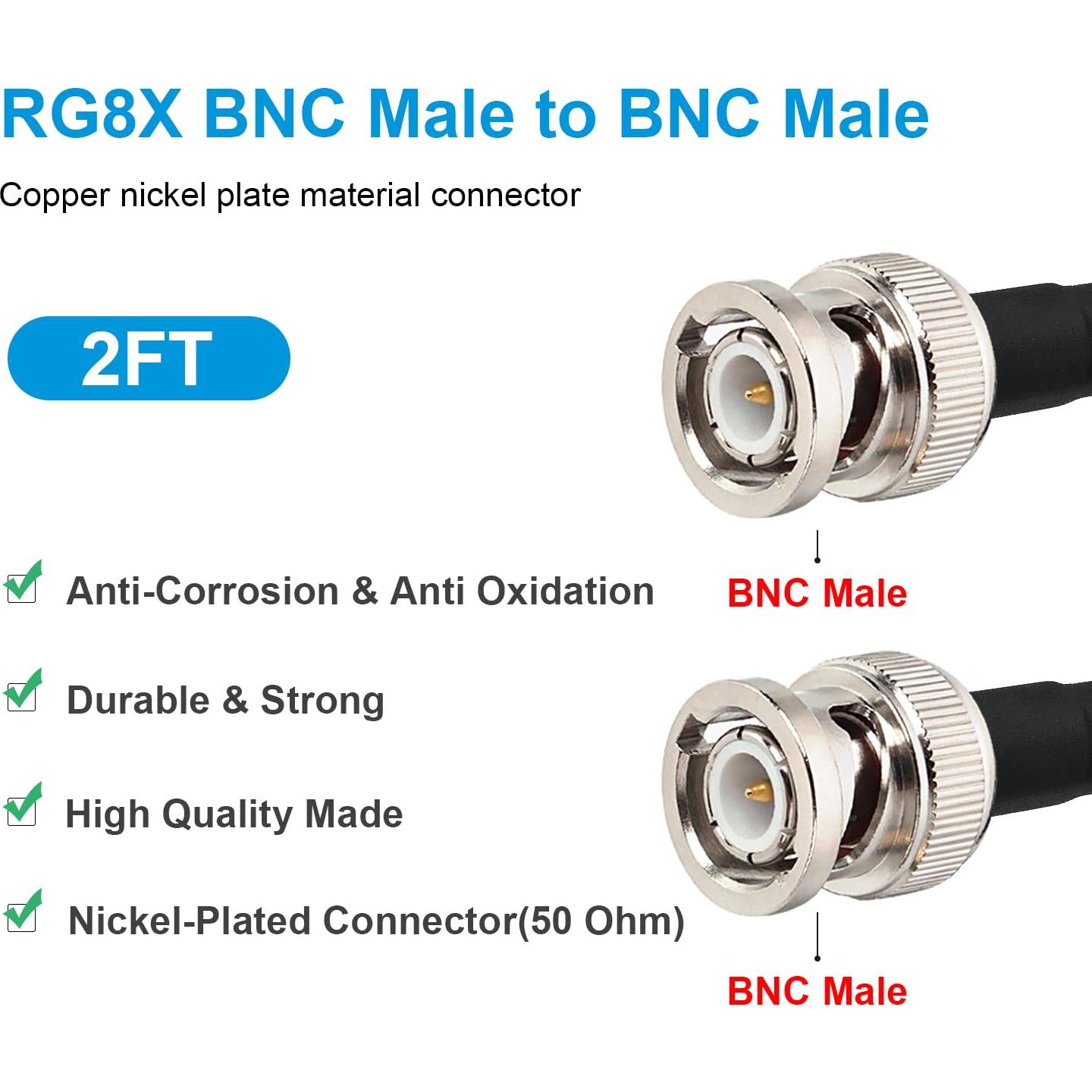 Cable Coaxial BNC Macho a Macho 0.61m 50 Ohm RG8X - 2PCS
