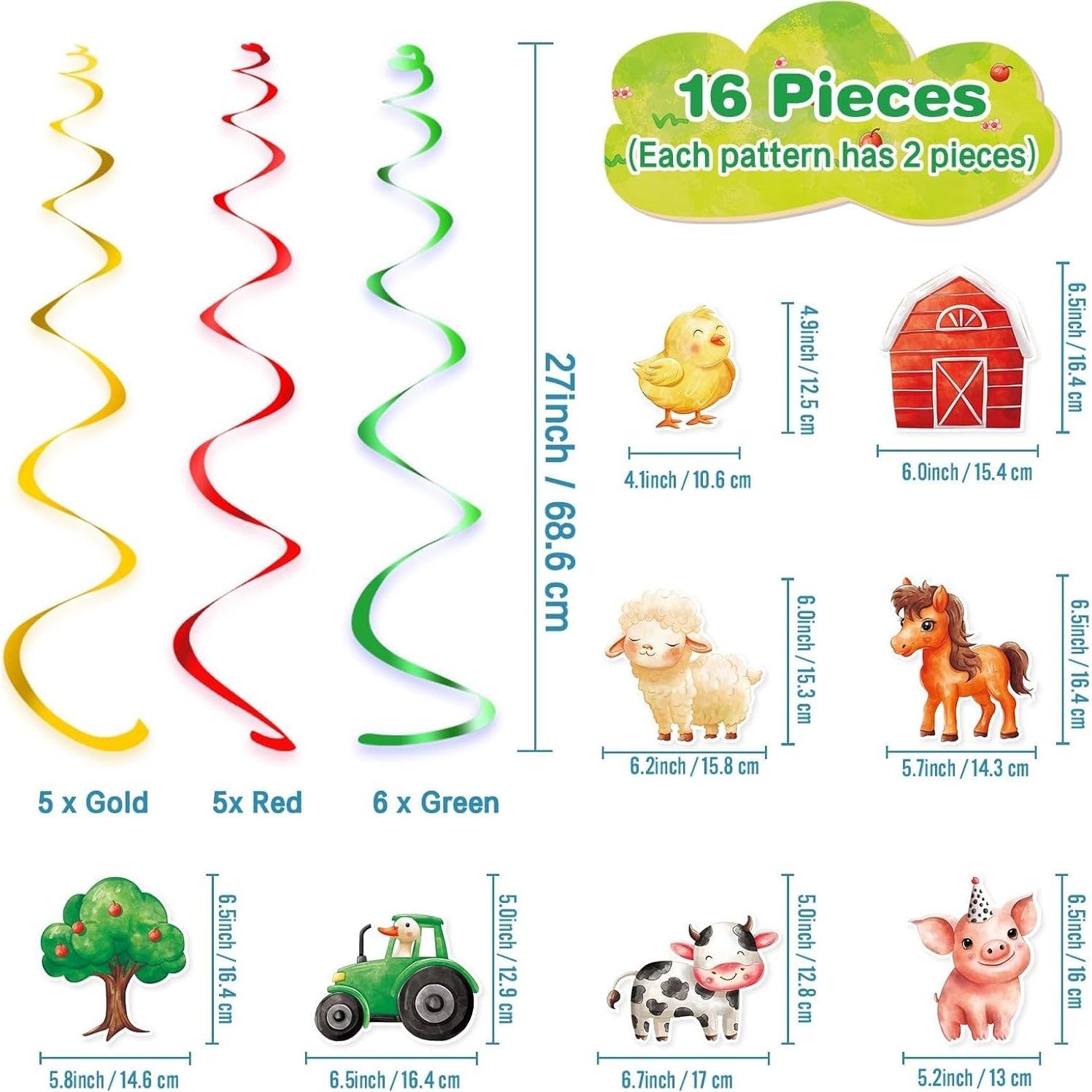 Decoraciones Colgantes en Espiral WERNNSAI - Fiesta de Granja 16PC