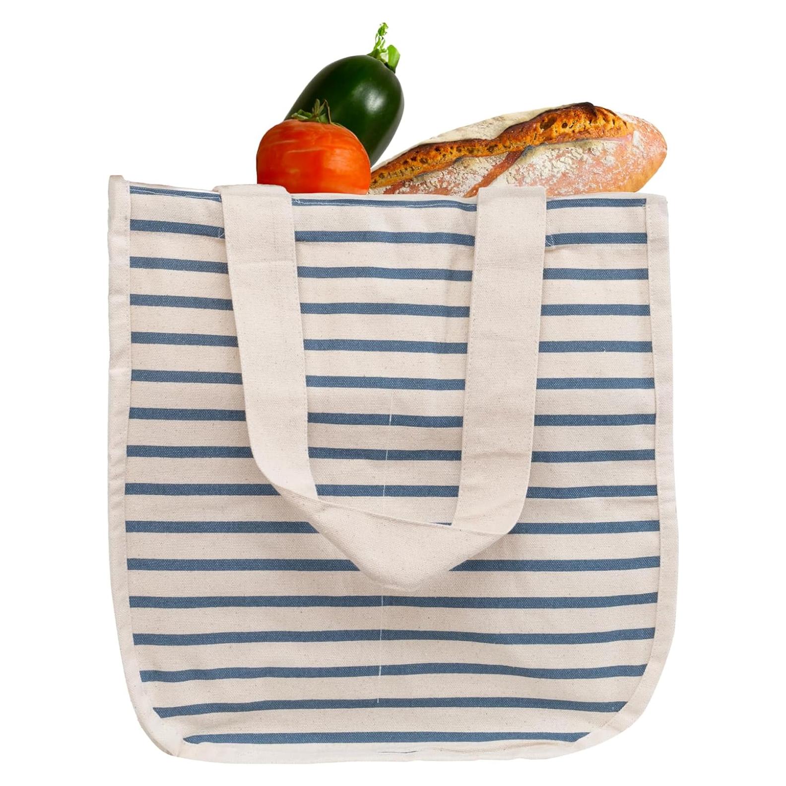Bolsas de Compras Reutilizables Algodón Orgánico Rayas Azules