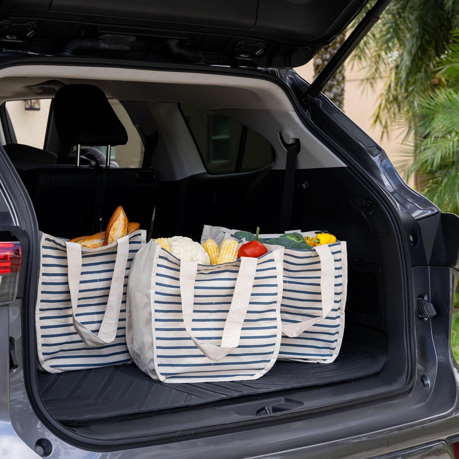 Bolsas de Compras Reutilizables Algodón Orgánico Rayas Azules