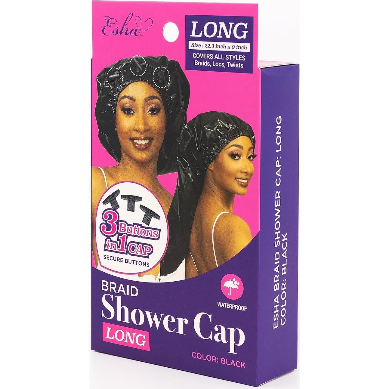 Gorro de Ducha Esha para Cabello Largo - Impermeable y Ajuste Ceñido - Negro