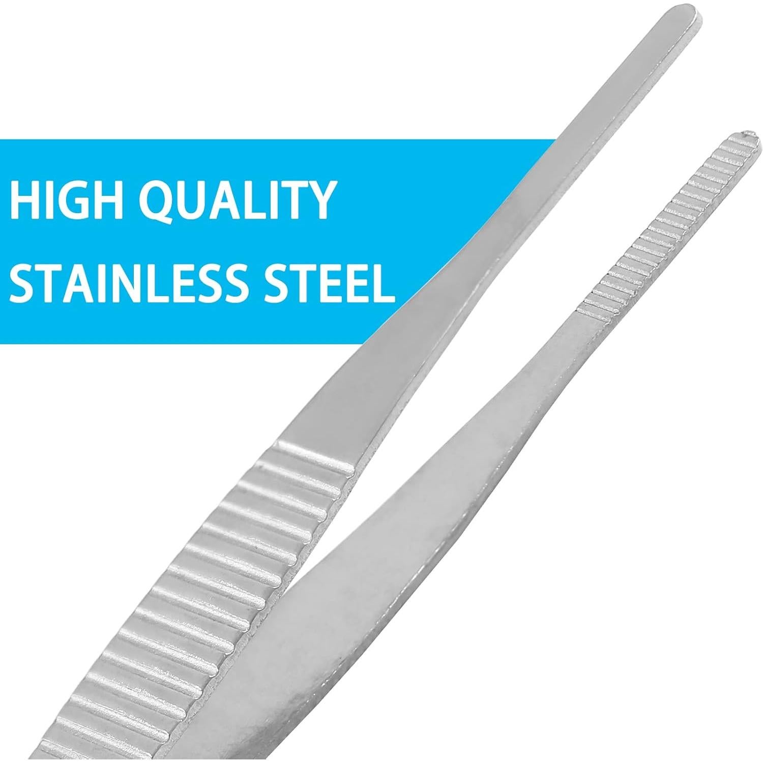 4 Pinzas de Acero Inoxidable 125 mm con Puntas Serradas