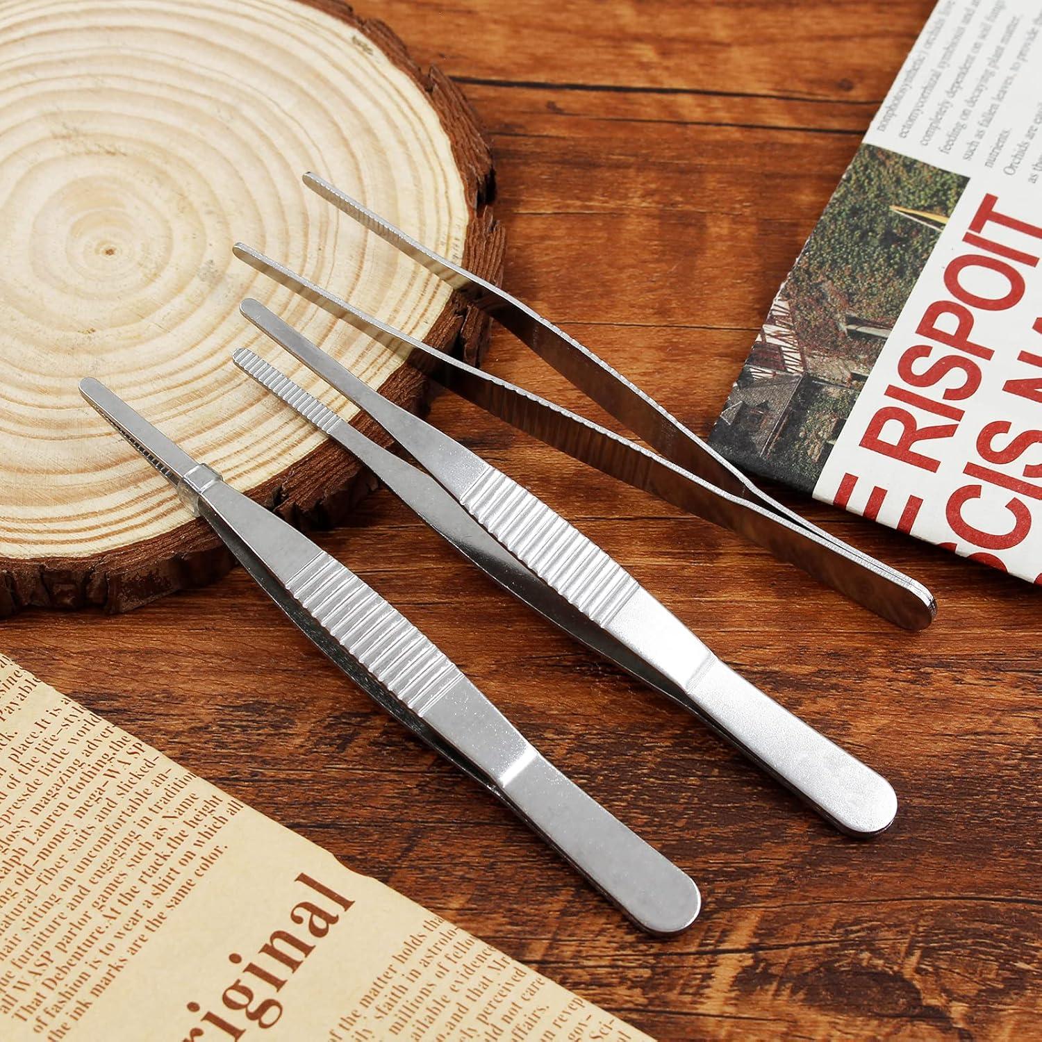 4 Pinzas de Acero Inoxidable 125 mm con Puntas Serradas