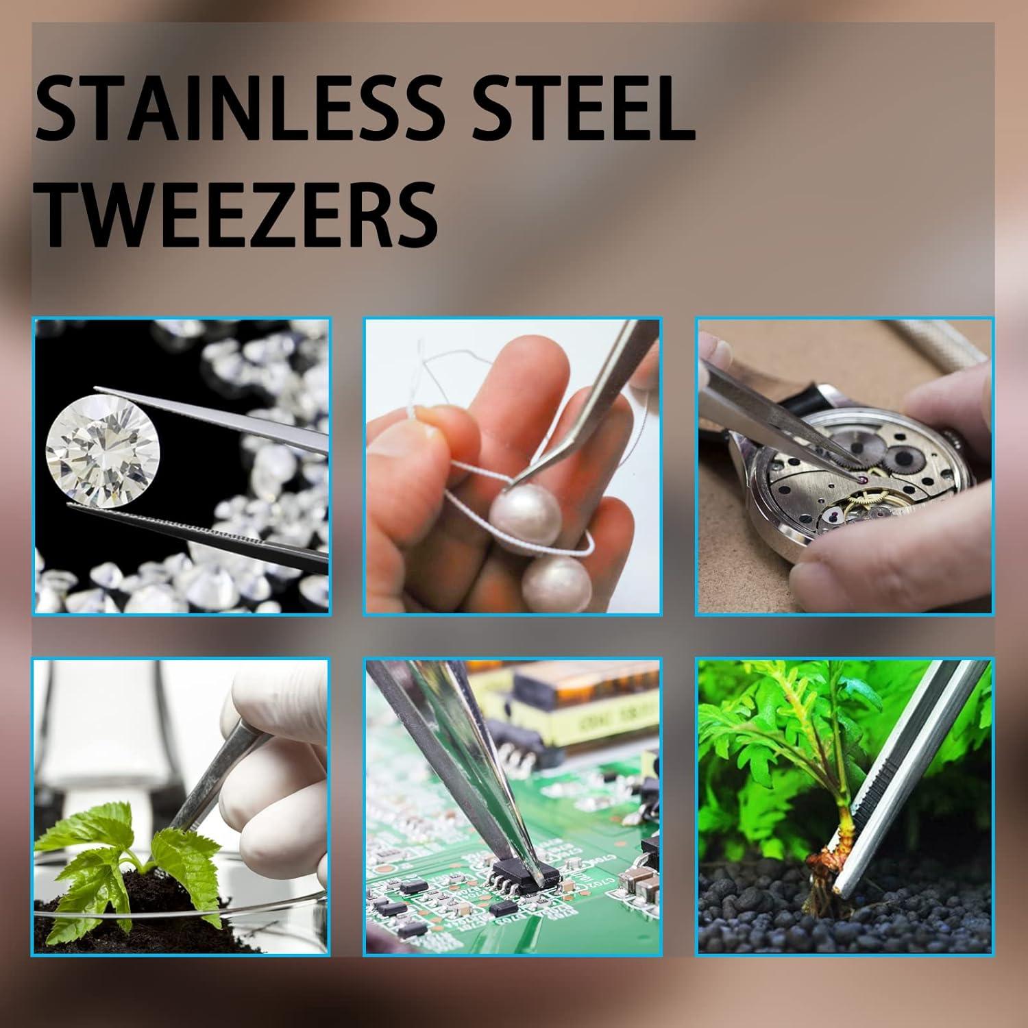 4 Pinzas de Acero Inoxidable 125 mm con Puntas Serradas