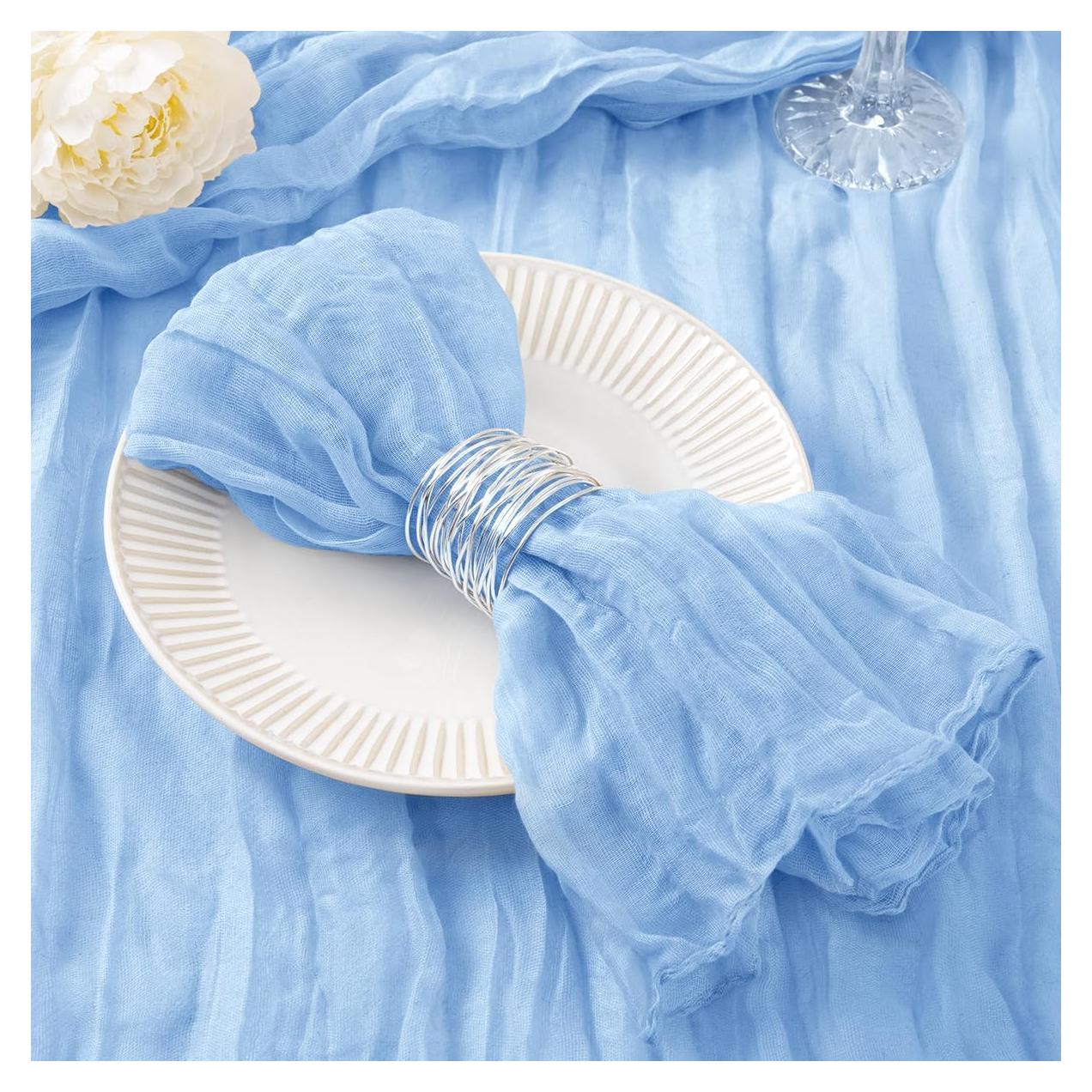 Juego de 12 Servilletas de Tela Gasa Azul Bebé 53x53 cm DeZerlor