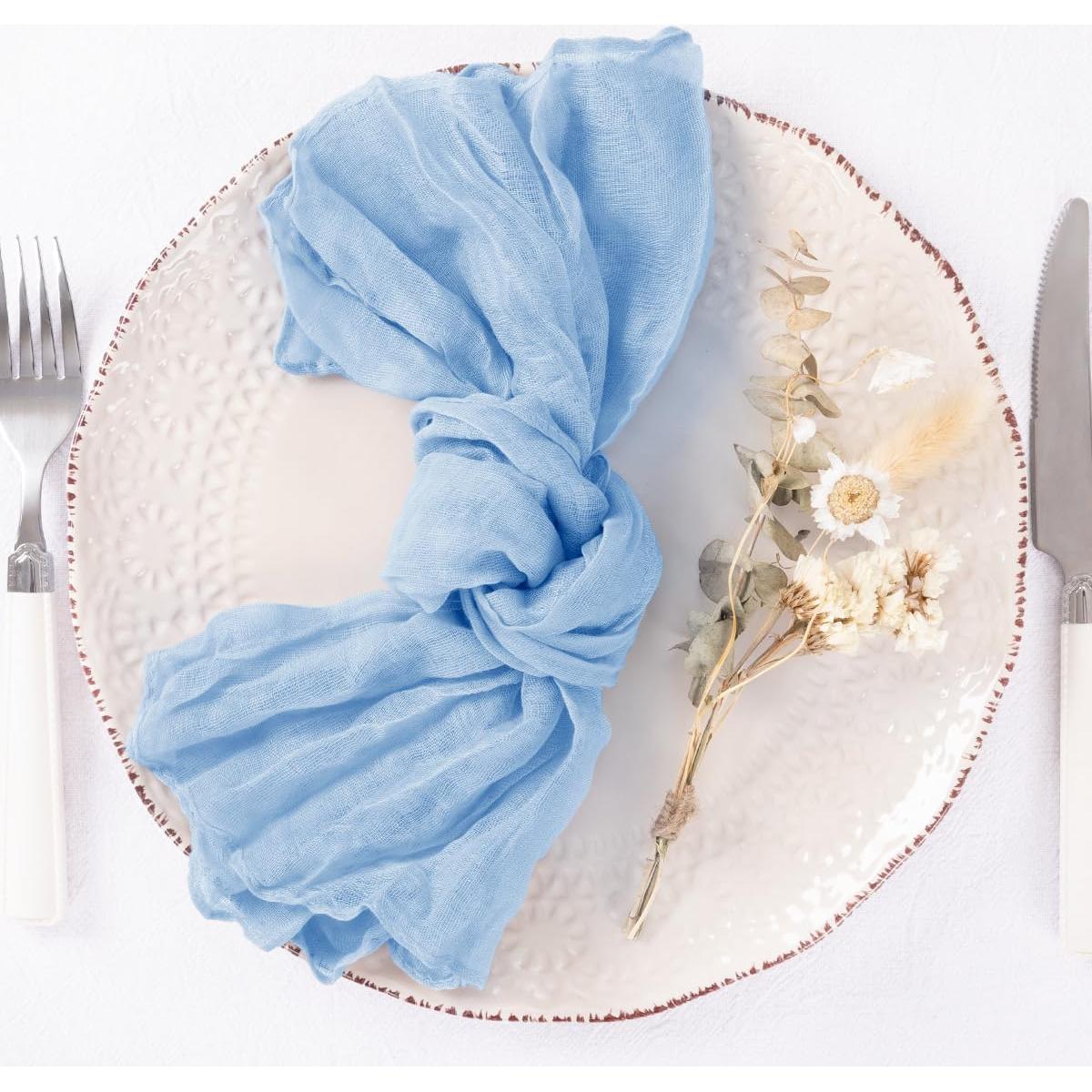 Juego de 12 Servilletas de Tela Gasa Azul Bebé 53x53 cm DeZerlor