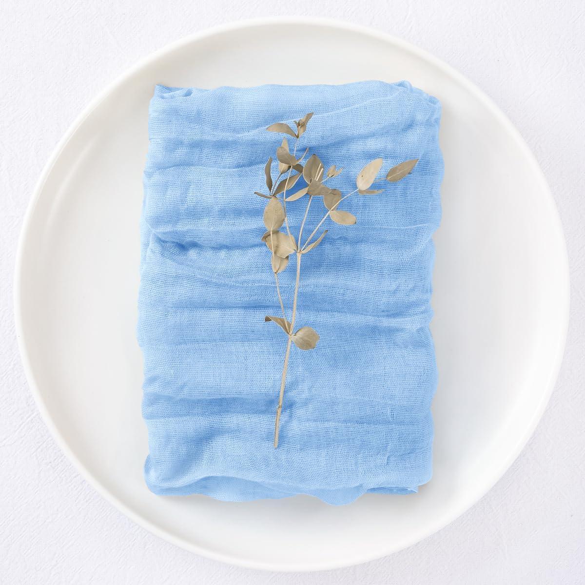 Juego de 12 Servilletas de Tela Gasa Azul Bebé 53x53 cm DeZerlor