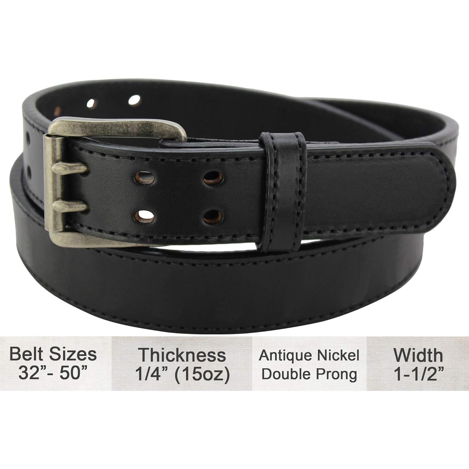 Cinturón Bullhide de Cuero Doble Hebilla 3.81 cm Negro