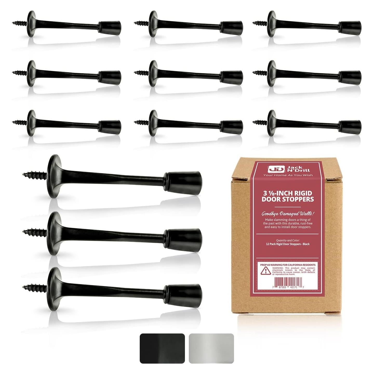 Tope de Puerta Rígido Jack NDrill Negro - Paquete de 12