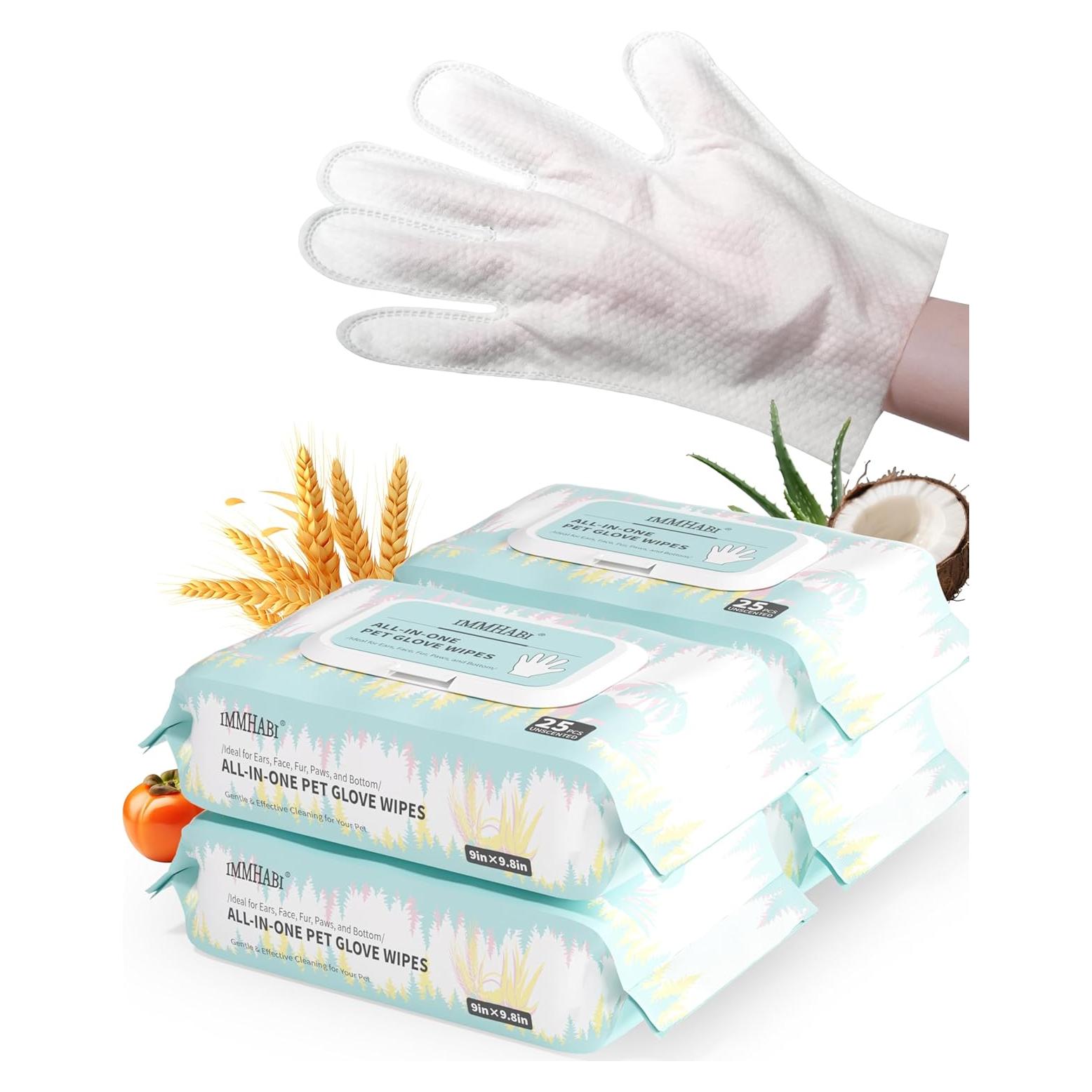 100 Toallitas para Mascotas IMMHABI con Guantes Hipoalergénicas