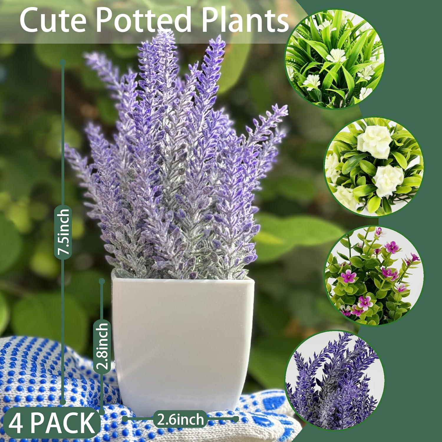 Juego de 4 Plantas Artificiales DCECDWD en Macetas Blancas