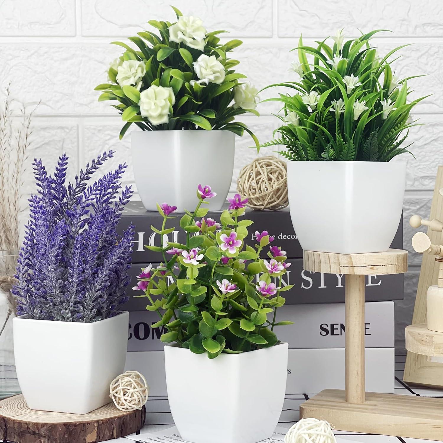 Juego de 4 Plantas Artificiales DCECDWD en Macetas Blancas