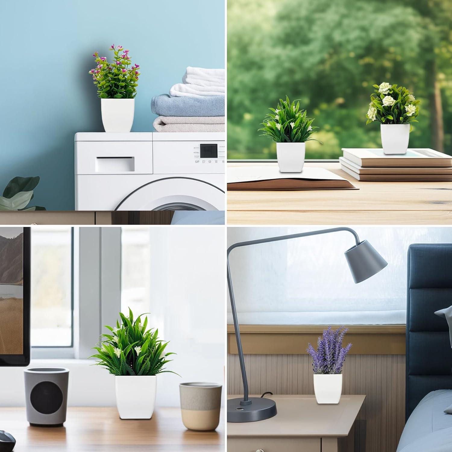 Juego de 4 Plantas Artificiales DCECDWD en Macetas Blancas