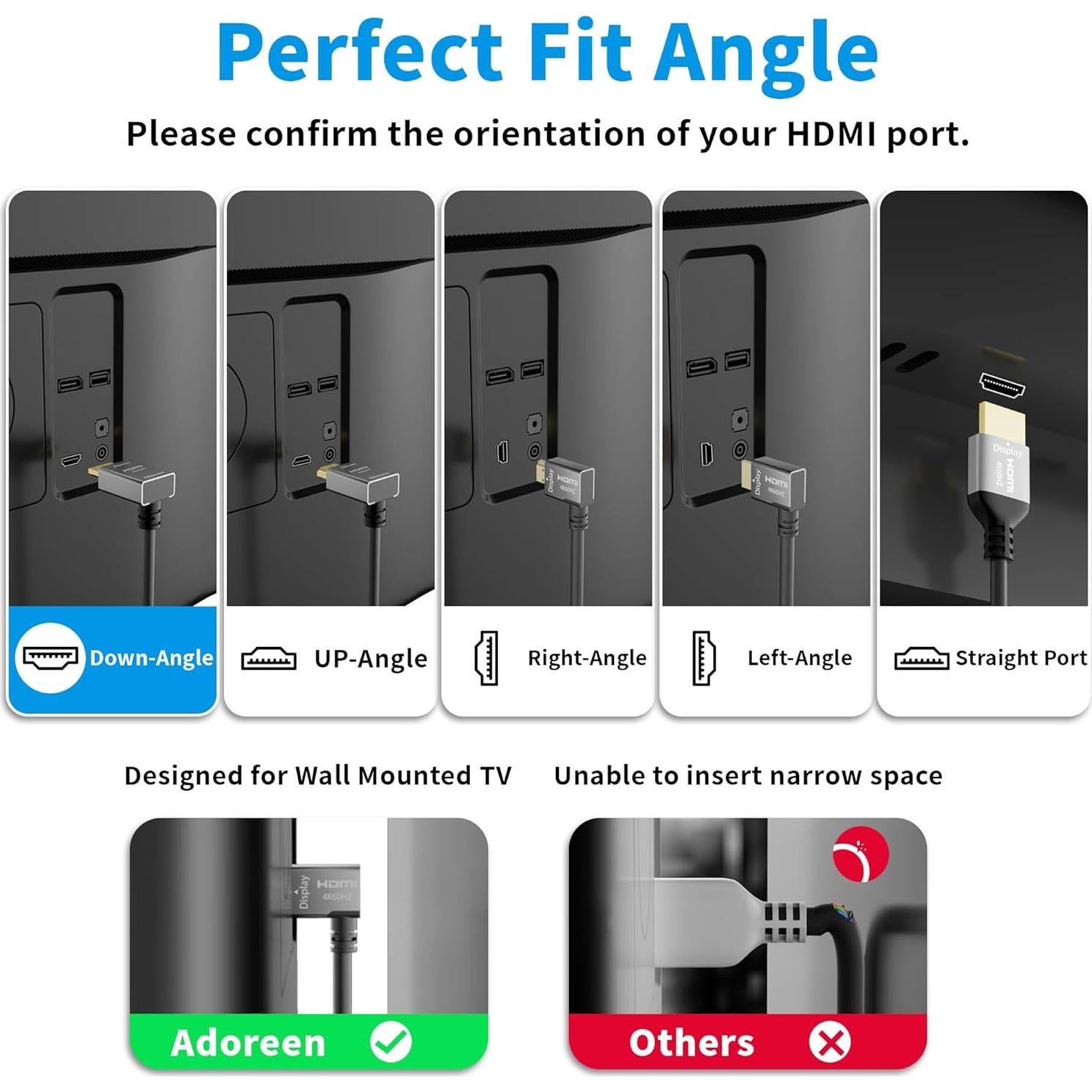 Cable HDMI 4K 60Hz Adoreen USB-C a HDMI 0.91m Ángulo Abajo