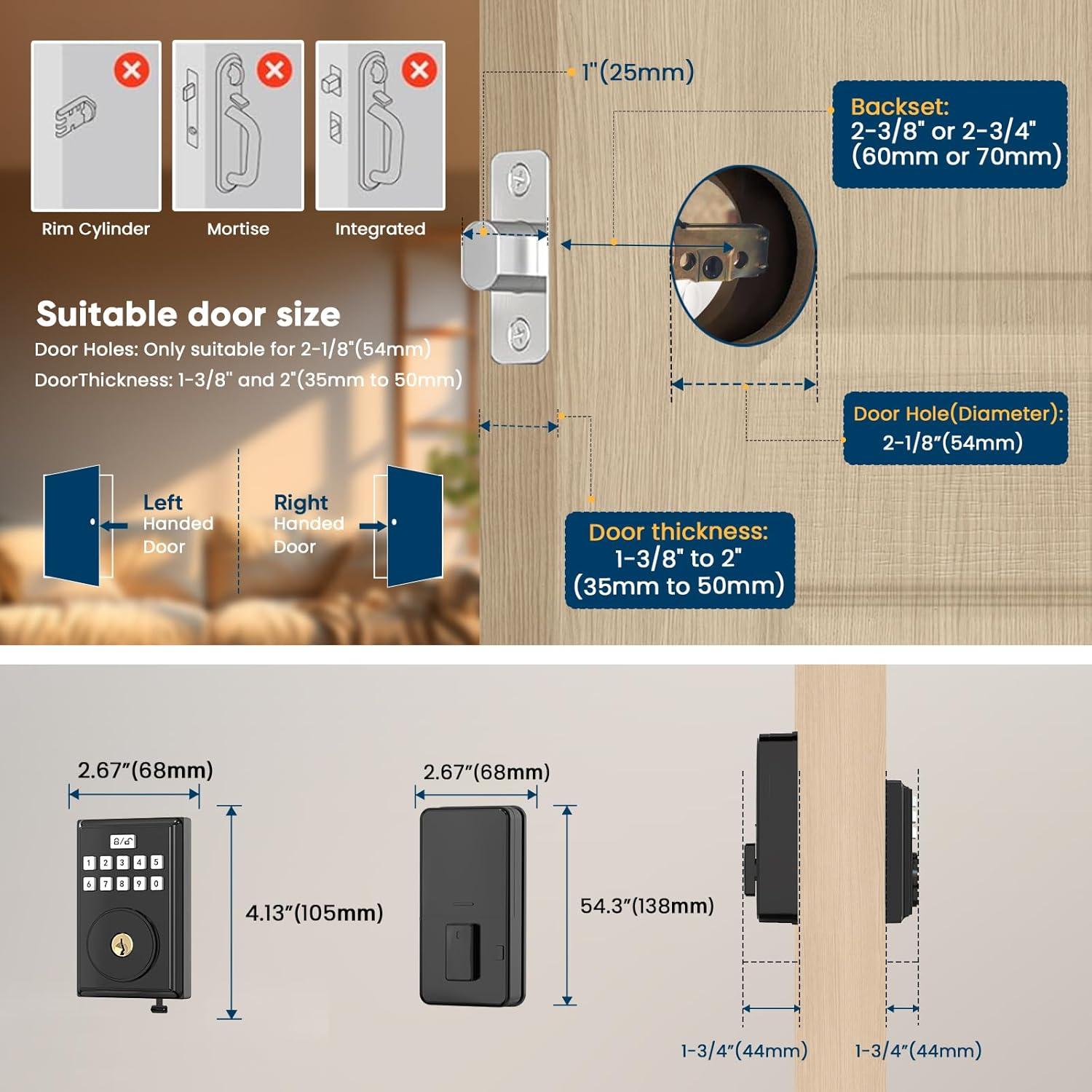 Cerradura de Puerta Inteligente OCDR G30 con Teclado Negro Mate