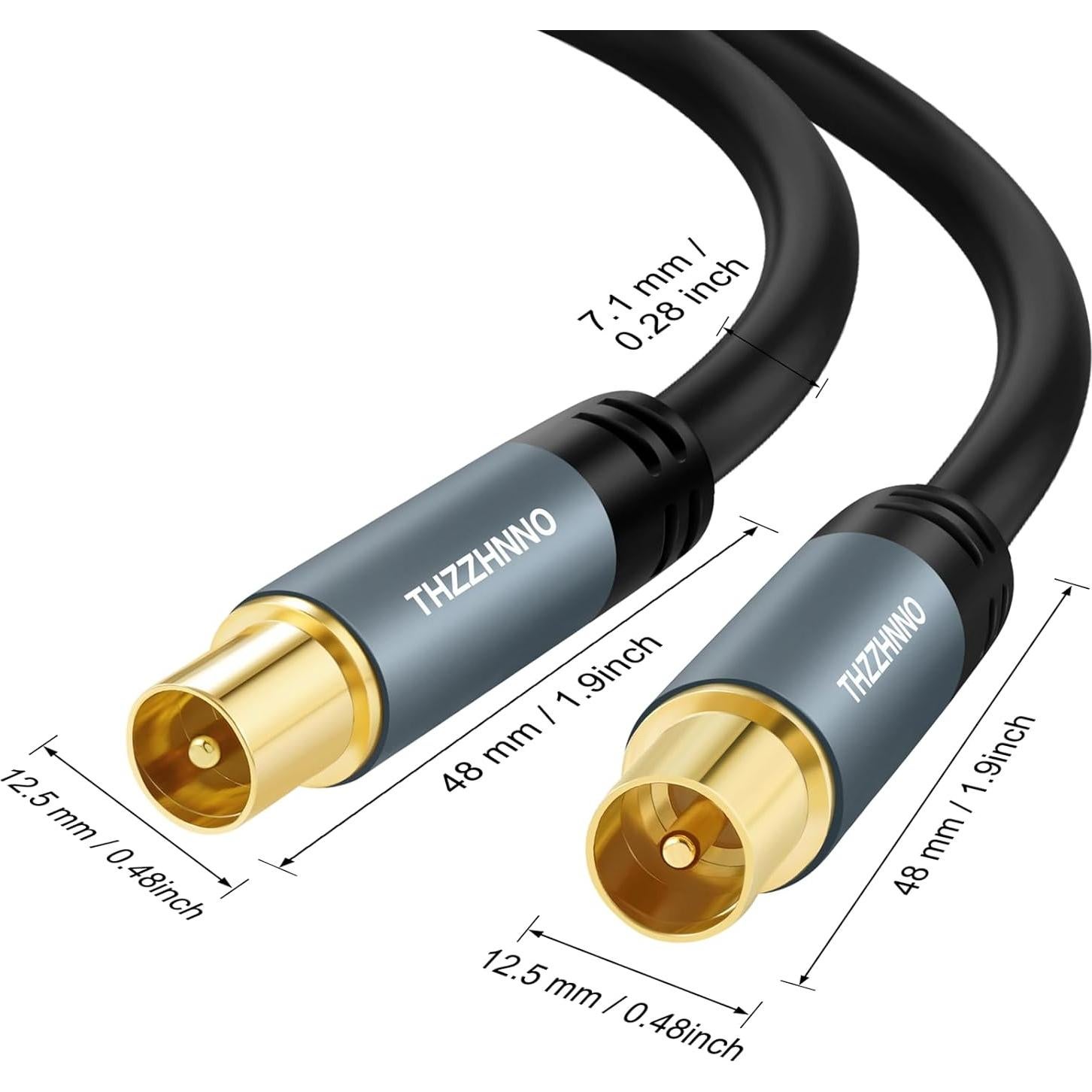 Cable Coaxial RG6 1.0M Zhongben Macho a Macho Baño de Oro