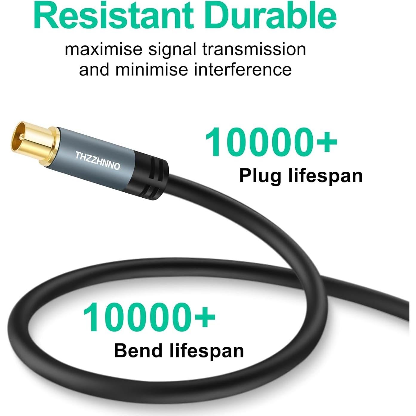 Cable Coaxial RG6 1.0M Zhongben Macho a Macho Baño de Oro