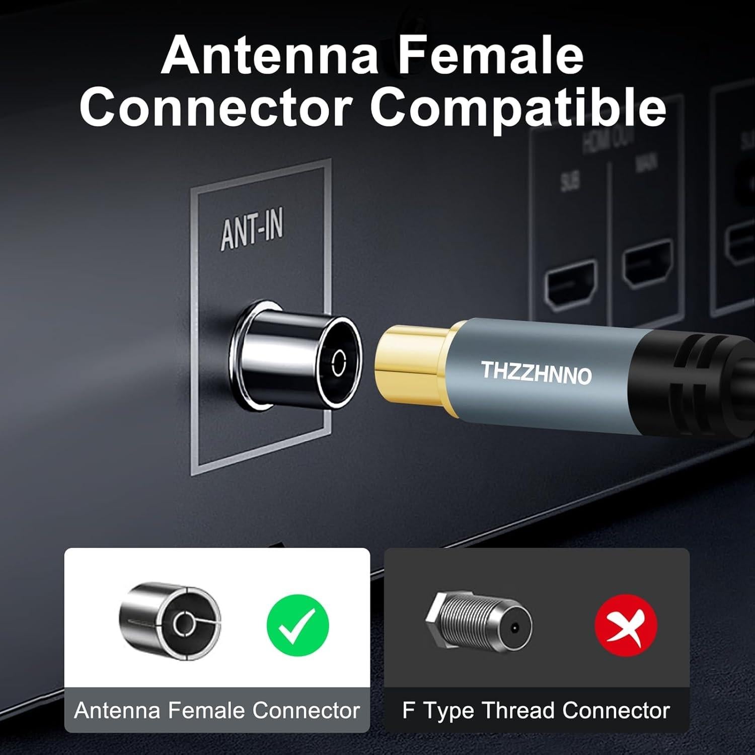 Cable Coaxial RG6 1.0M Zhongben Macho a Macho Baño de Oro