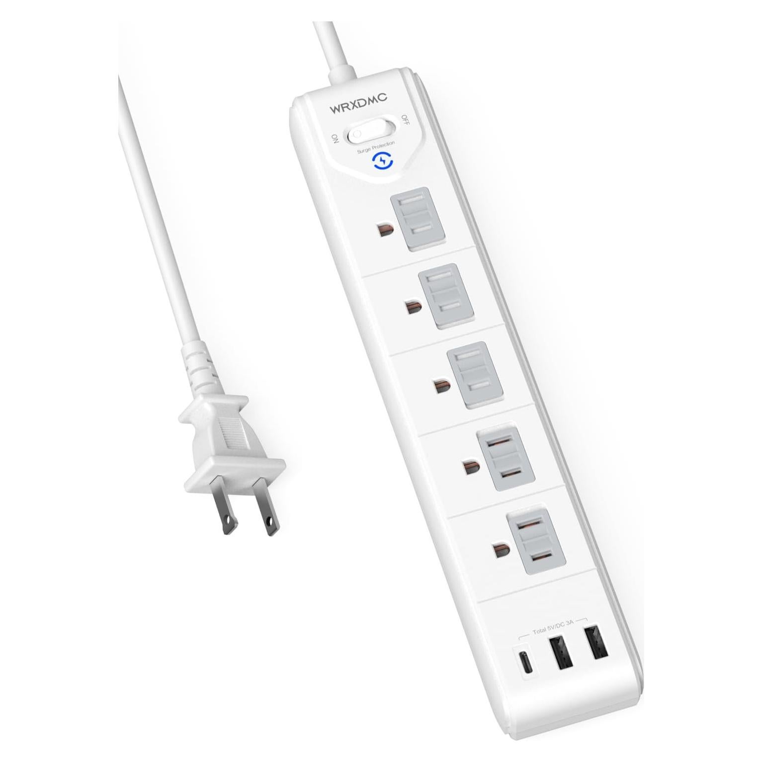 Adaptador de enchufe 2 a 3 clavijas WRXDMC con 5 salidas y 3 USB